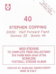 1983 Scanlens VFL Stickers #40 Stephen Copping Back